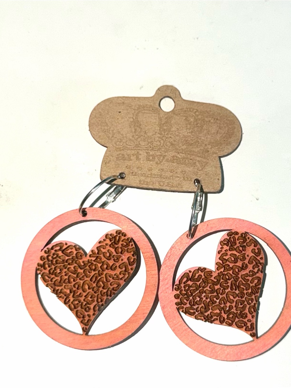 Pink Leopard Heart Drop Earrings for Women